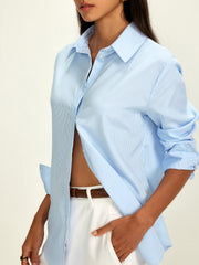 Lapel Pinstripe Versatile Shirt - Calestra