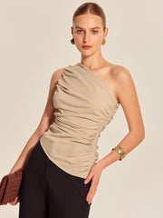Ruched Side One-Shoulder Top - Calestra
