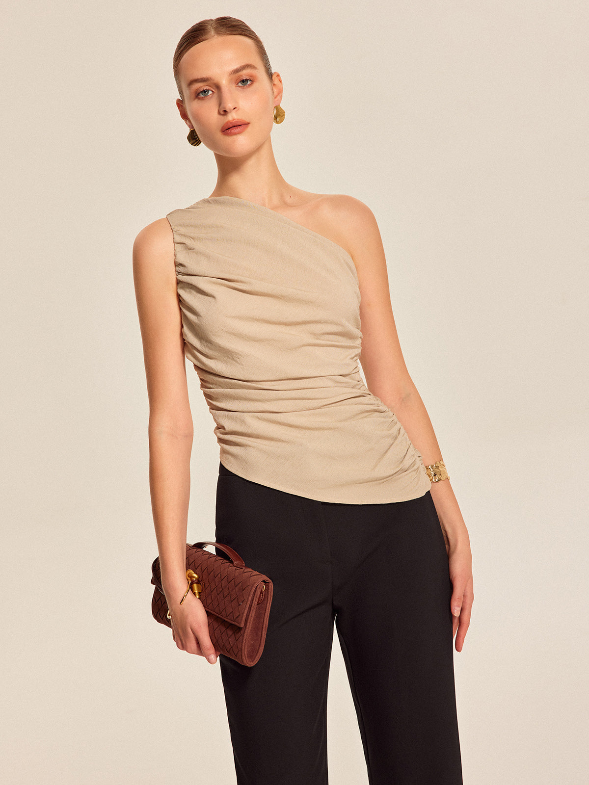 Ruched Side One-Shoulder Top - Calestra