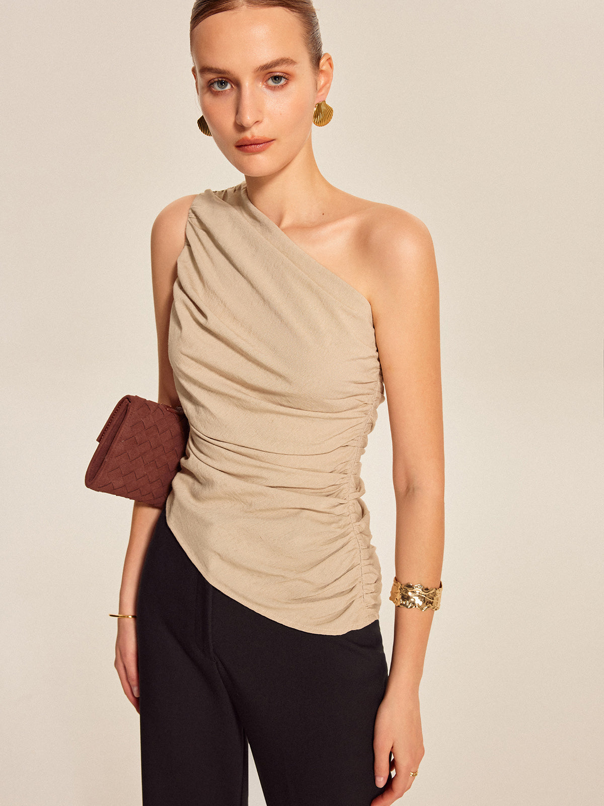 Ruched Side One-Shoulder Top - Calestra