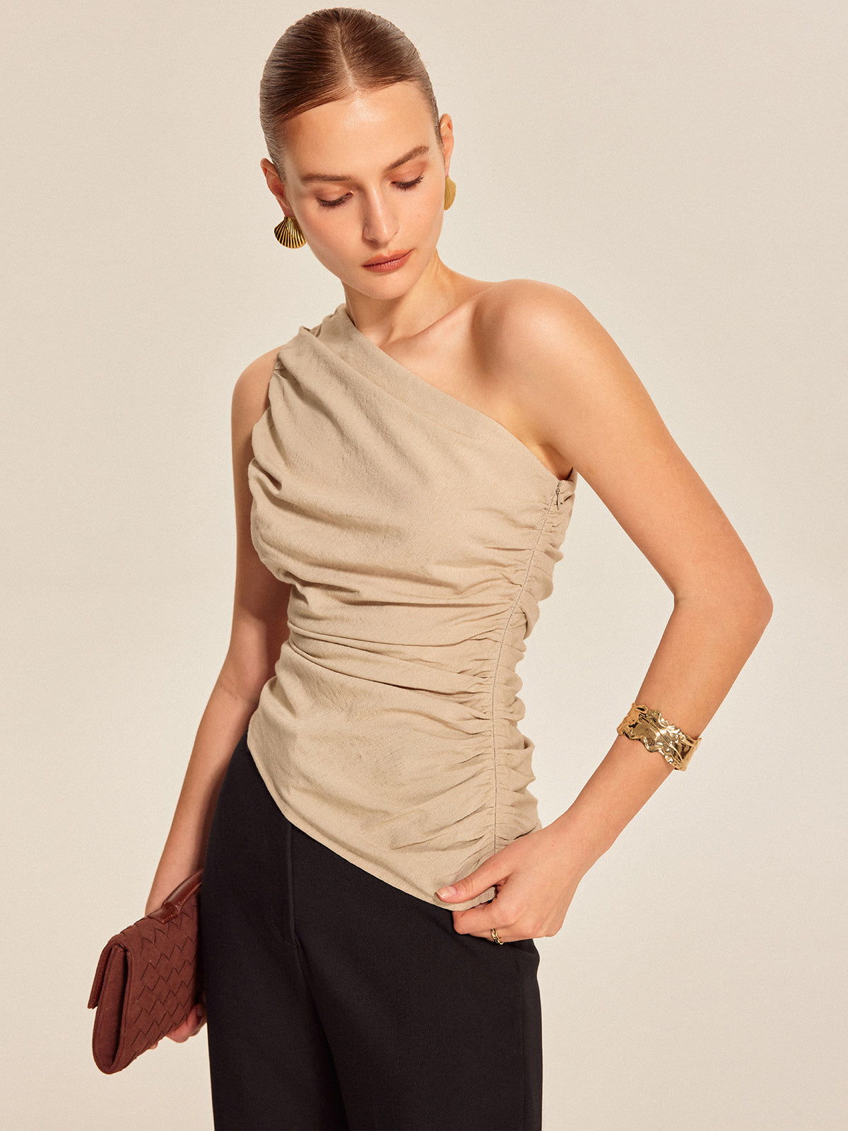 Ruched Side One-Shoulder Top - Calestra