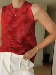 Knit Hollow Solid Tank Top - Calestra