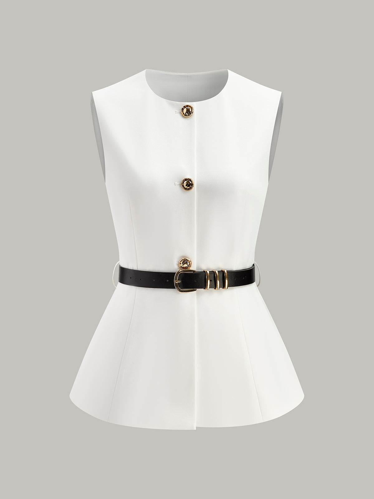 Button Detail Pockets Top With Belt - Calestra