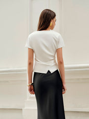 Asymmetric Hem Ruched T-Shirt - Calestra