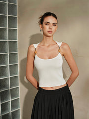 Delicate-Strap Crop Knit Top - Calestra