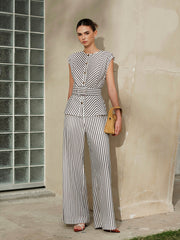 Striped Metal Round-Neck Shirt With Belt - Calestra