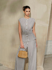 Striped Metal Round-Neck Shirt With Belt - Calestra