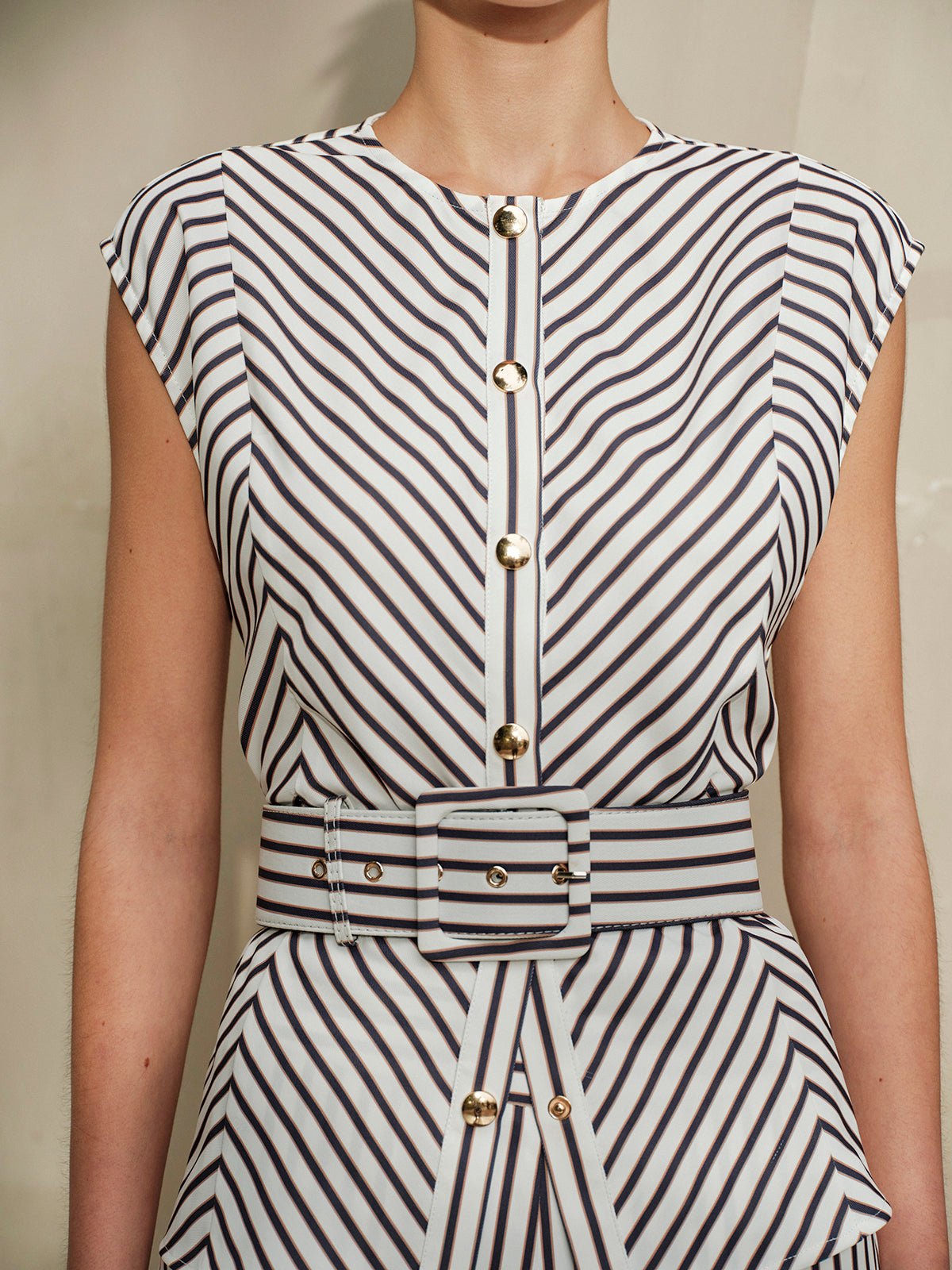 Striped Metal Round-Neck Shirt With Belt - Calestra