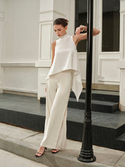 Asymmetrical Mock Neck Sleeveless Top - Calestra