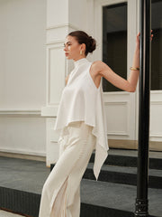 Asymmetrical Mock Neck Sleeveless Top - Calestra