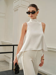 Asymmetrical Mock Neck Sleeveless Top - Calestra