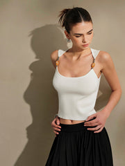 Delicate-Strap Crop Knit Top - Calestra