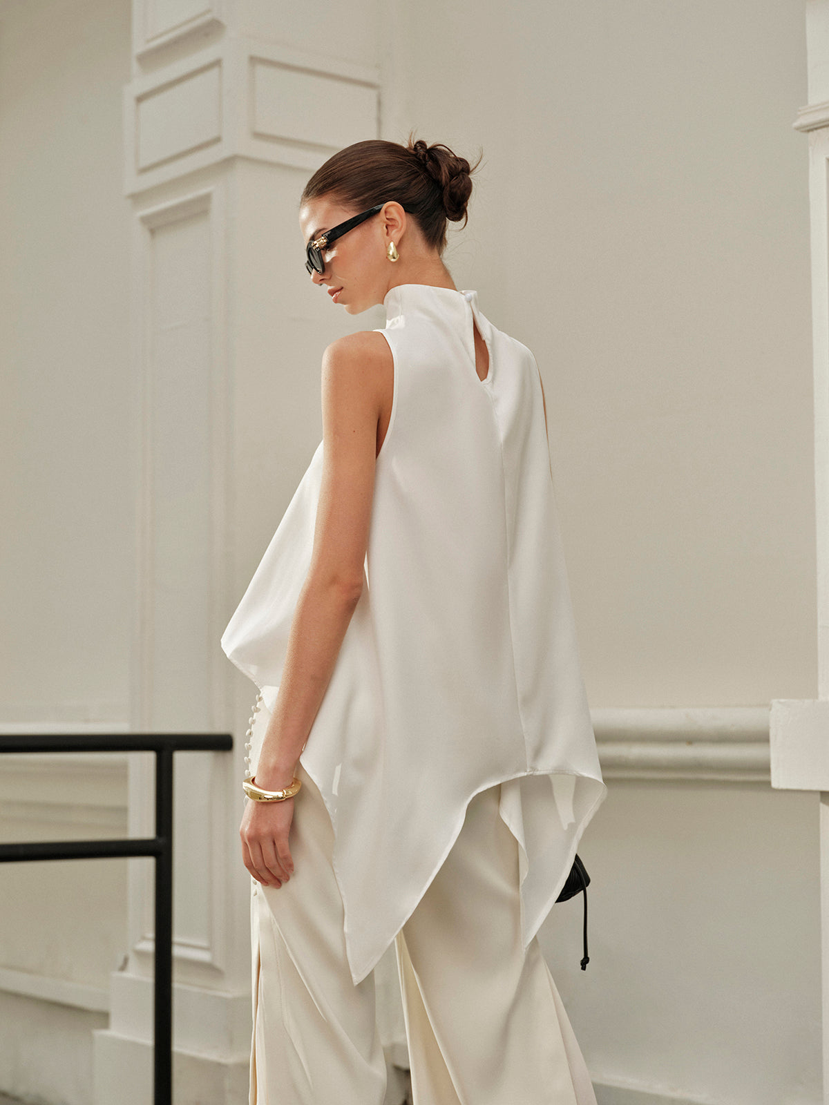 Asymmetrical Mock Neck Sleeveless Top - Calestra