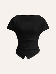 Asymmetric Hem Ruched T-Shirt - Calestra