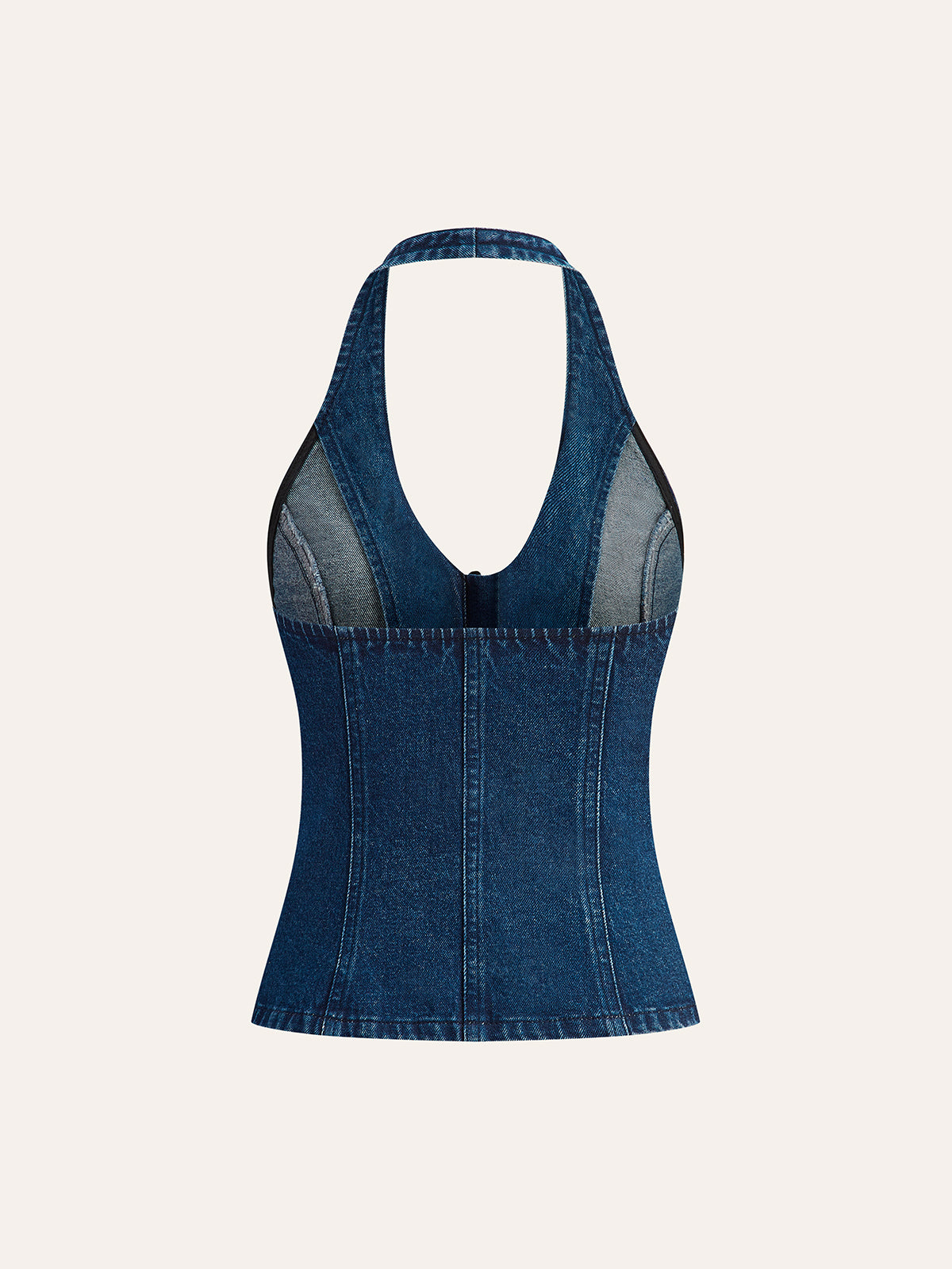 Halter Neck Button Detail Denim Top - Calestra