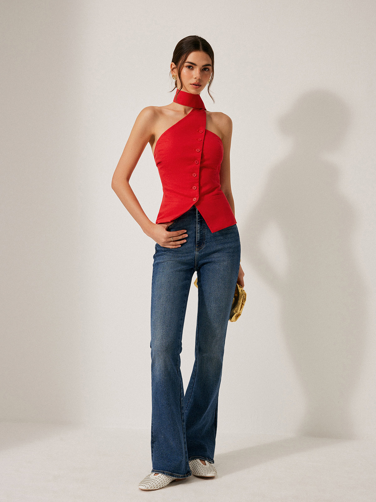 Cotton & Linen Halter Top With Decor Pockets - Calestra