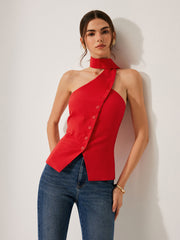 Cotton & Linen Halter Top With Decor Pockets - Calestra