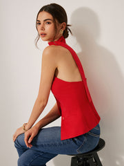 Cotton & Linen Halter Top With Decor Pockets - Calestra