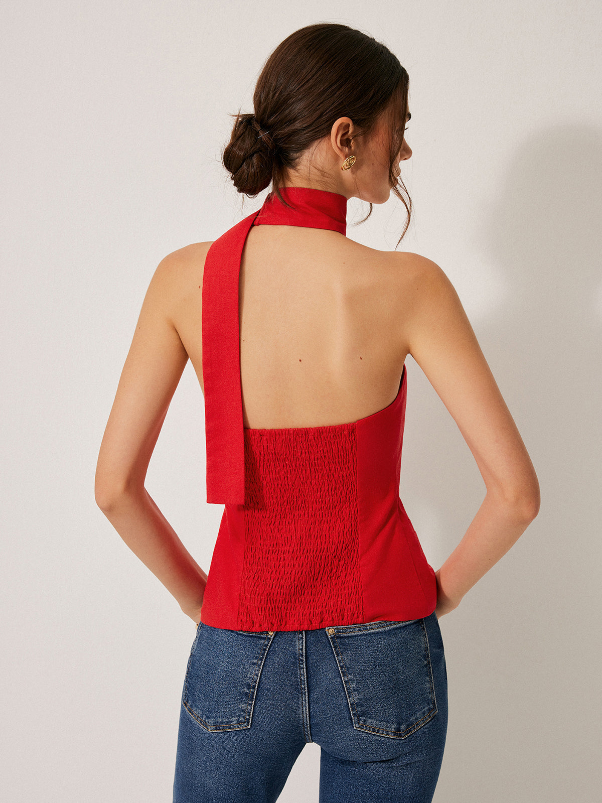 Cotton & Linen Halter Top With Decor Pockets - Calestra