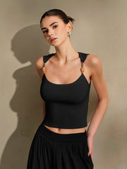 Delicate-Strap Crop Knit Top - Calestra