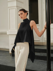 Asymmetrical Mock Neck Sleeveless Top - Calestra