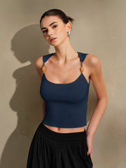 Delicate-Strap Crop Knit Top - Calestra