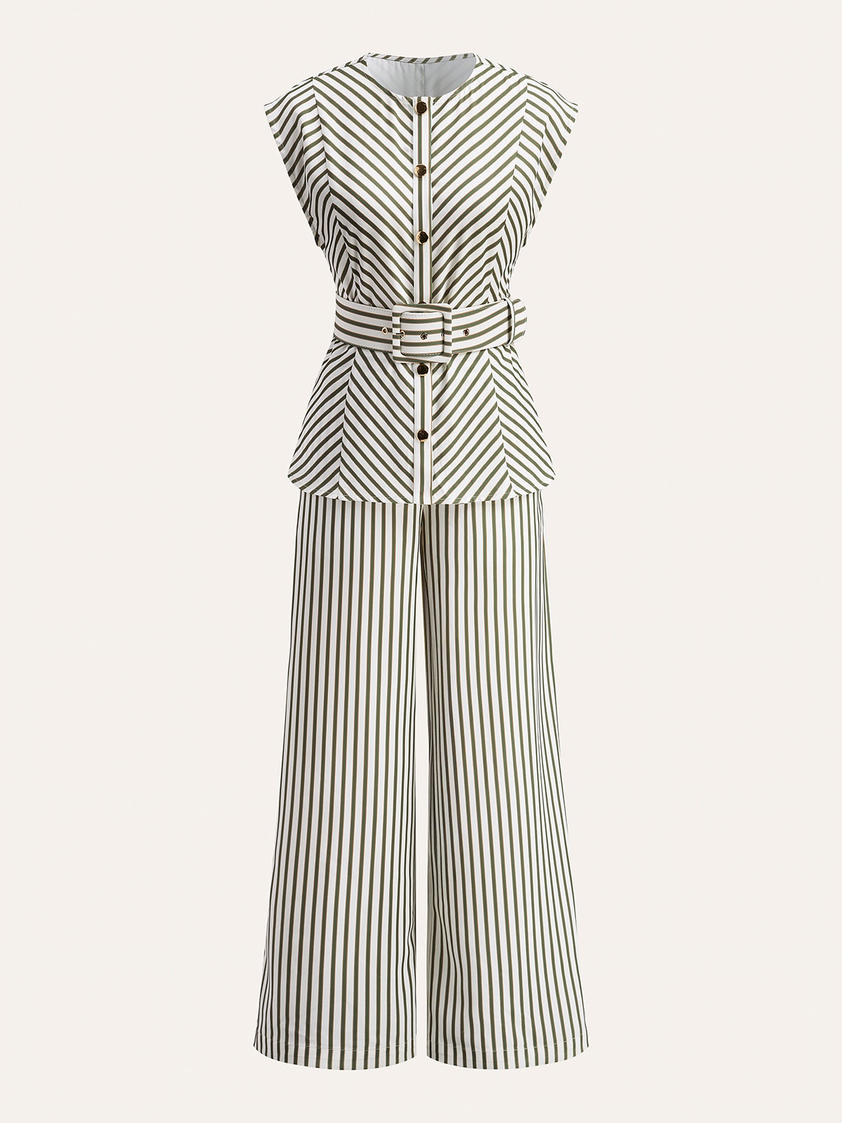 Striped Metal Round-Neck Shirt With Belt - Calestra