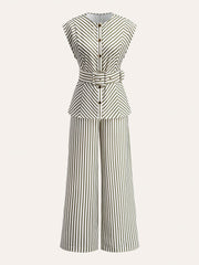 Striped Metal Round-Neck Shirt With Belt - Calestra