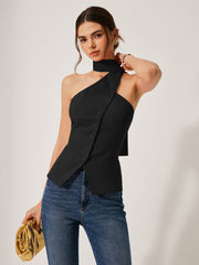 Cotton & Linen Halter Top With Decor Pockets - Calestra