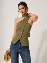 Cotton & Linen Halter Top With Decor Pockets - Calestra