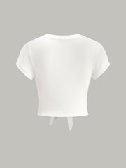 Knot Front V-Neck T-Shirt - Calestra