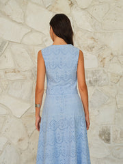 Scalloped Neckline Button-Front Eyelet Crop Top - Calestra