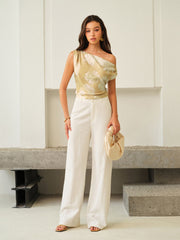 One-Shoulder Floral-Patterned Top - Calestra