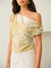 One-Shoulder Floral-Patterned Top - Calestra