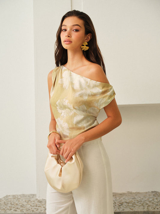One-Shoulder Floral-Patterned Top - Calestra