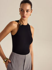 Metal Decor Sleeveless Top - Calestra