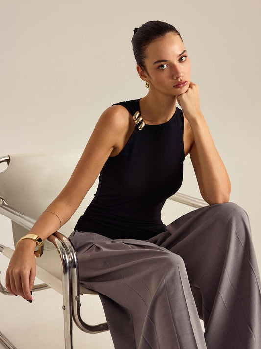 Metal Decor Sleeveless Top - Calestra