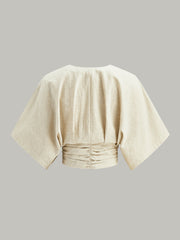 Cotton & Linen Kimono Sleeve Button Top - Calestra