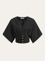 Cotton & Linen Kimono Sleeve Button Top - Calestra