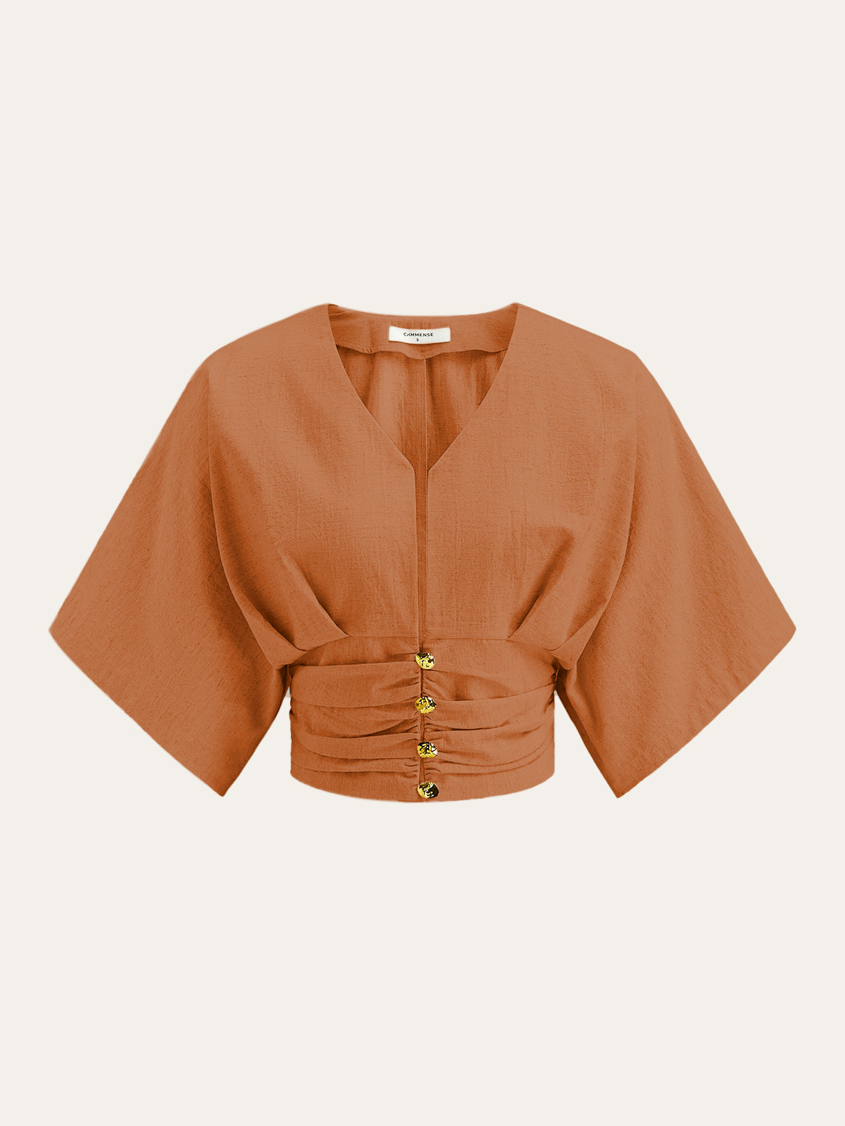 Cotton & Linen Kimono Sleeve Button Top - Calestra