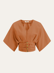 Cotton & Linen Kimono Sleeve Button Top - Calestra