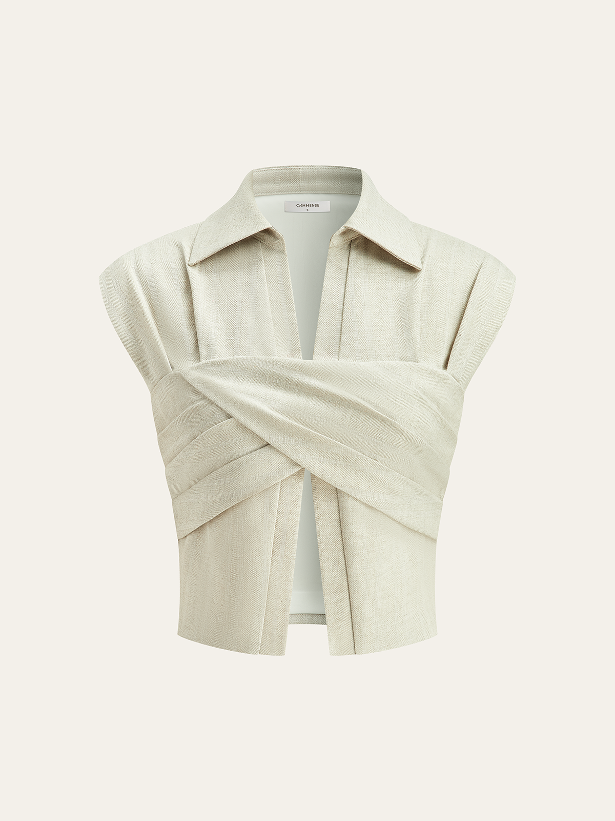 Linen Blend Cropped Blouse with Cross Wrap Detail - Calestra
