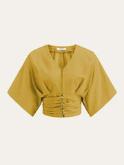Cotton & Linen Kimono Sleeve Button Top - Calestra
