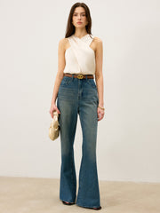 Satin Cross-Over Collar Tank Top - Calestra