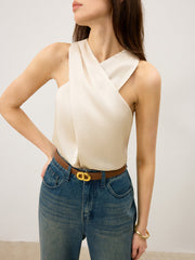 Satin Cross-Over Collar Tank Top - Calestra