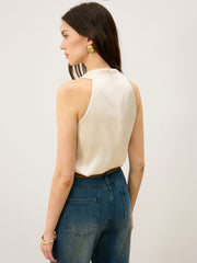 Satin Cross-Over Collar Tank Top - Calestra