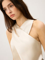 Satin Cross-Over Collar Tank Top - Calestra