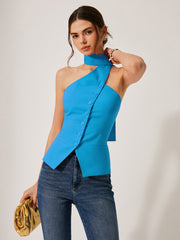 Cotton & Linen Halter Top With Decor Pockets - Calestra