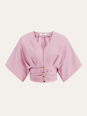 Cotton & Linen Kimono Sleeve Button Top - Calestra
