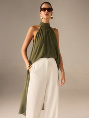 Halter-Neck Chiffon Long Top - Calestra